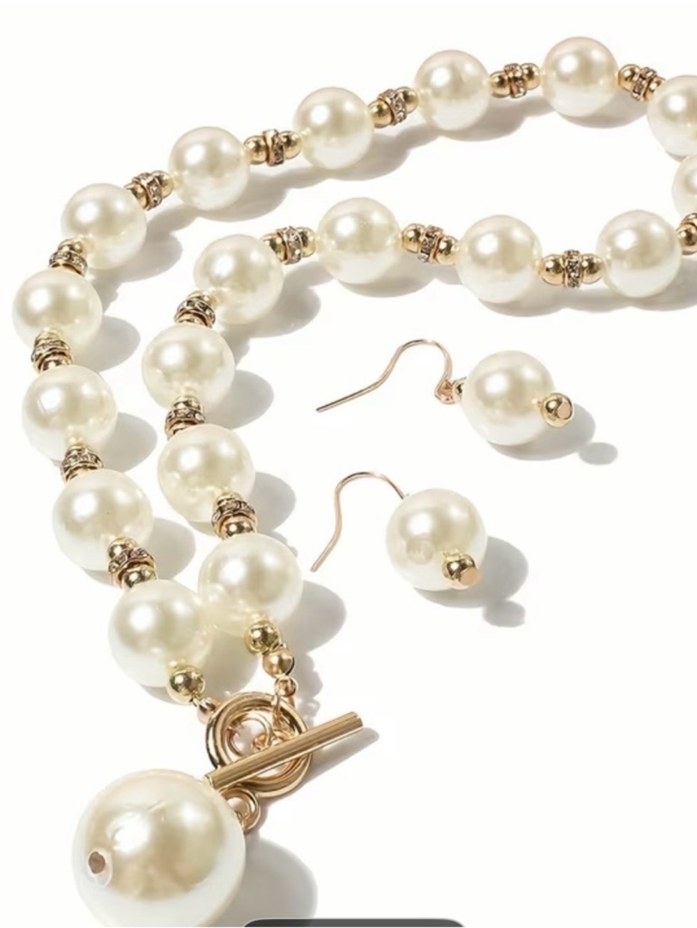 Classic faux white Pearl Drop studded Necklace and Earring Set - Picture 8 of 8